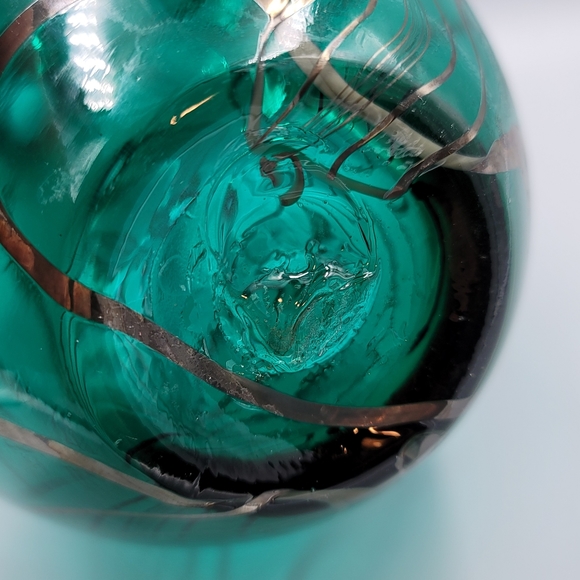 Handmade Aqua Teal Blue Glass Vase Silver Overlay 14 1/4" tall - Picture 8 of 9